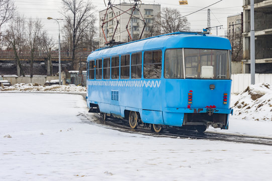 Moscow. Russia. February, 2017. Tram station near Dmitrovskaya metro station.