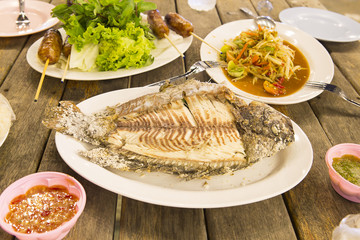 Salt-Crusted Grilled Fish, Flaming fish.