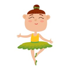 Vector cartoon illustration of happy little girl dancer, ballerina.