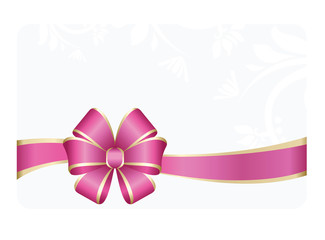 Gift certificate, Gift Card With Pink Ribbon And A Bow on white Decorative Elements  background.  Gift Voucher Template.  Vector image.