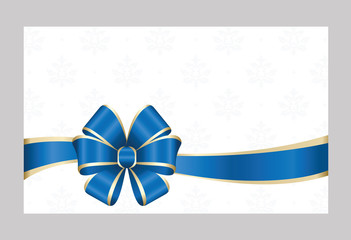 Gift certificate, Gift Card With Blue Ribbon And A Bow on white Decorative Elements  background.  Gift Voucher Template.  Vector image.