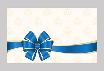 Gift certificate, Gift Card With Blue Ribbon And A Bow on  Decorative Elements  background.  Gift Voucher Template.  Vector image.