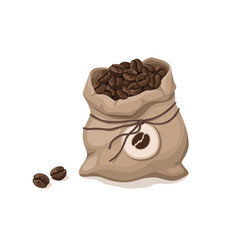 Textile bag with coffee beans isolated on white background.