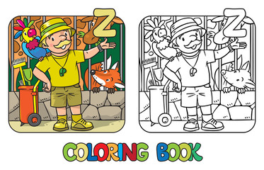 Zoo keeper coloring book Profession ABC Alphabet Z