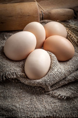 Raw organic farm eggs.
