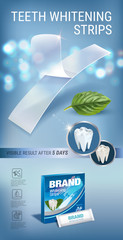 Professional Whitening Stripes ads. Vector 3d Illustration with dental bleaching whiter and mint.