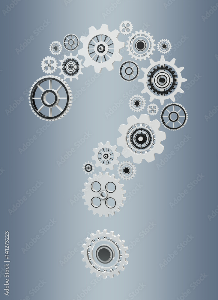 Aufkleber 3d rendering gear icons question mark flying