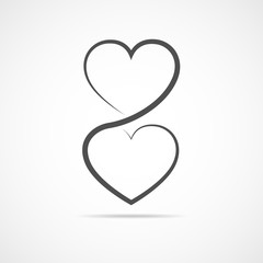 Two linear hearts connected among themselves. Vector illustration.