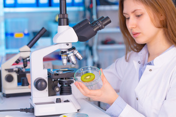 Women work in food quality inspection  laboratory