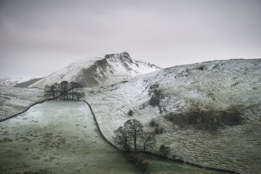 Stuning Winter landscape image of Chrome Hill and Parkhouse Hill in Peak District England