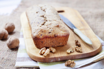 Banana cake with walnuts and dark chocolate