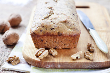 Banana cake with walnuts and dark chocolate