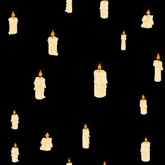 vector doodle shining in darkness candles seamless pattern