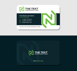 dark business card with green letter n