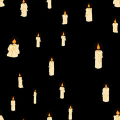 vector doodle shining in darkness candles seamless pattern