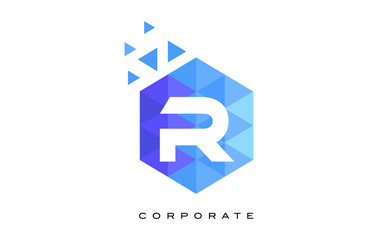 R Blue Hexagonal Letter Logo Design with Mosaic Pattern.