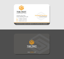 gray business card with yellow letter s