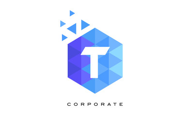 T Blue Hexagonal Letter Logo Design with Mosaic Pattern.