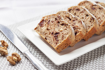 Banana cake with walnuts and dark chocolate