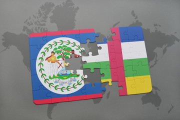 puzzle with the national flag of belize and central african republic on a world map