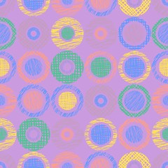 Seamless vector geometrical pattern with circles, endless background with hand drawn textured geometric figures. Pastel Graphic illustration Template for wrapping, web backgrounds