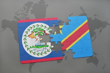 puzzle with the national flag of belize and democratic republic of the congo on a world map