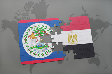 puzzle with the national flag of belize and egypt on a world map