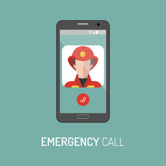 Vector illustration of emergency police call with policeman icon on mobile telephone in trendy flat style.
