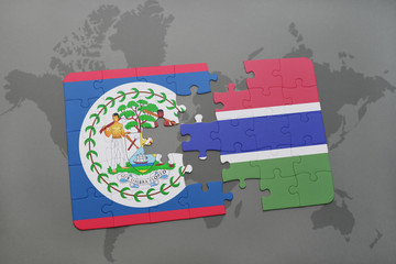 puzzle with the national flag of belize and gambia on a world map