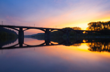 Fototapeta na wymiar Branik bridge at sunrise. Prague, Czech Republic
