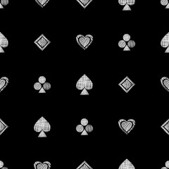 Seamless vector geometrical pattern with icons of playing cards. background with hand drawn textured geometric figures. Pastel Graphic illustration Template for wrapping, web backgrounds, wallpaper