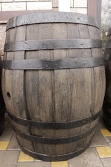 oak beer barrel in the street