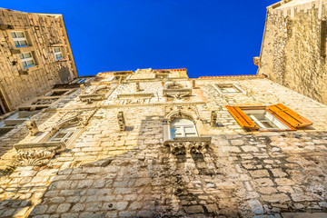 Mediterranean architecture Croatia. / Scenic view at mediterranean narrow streets and historic traditional architecture in Croatia, european travel destination in Europe.