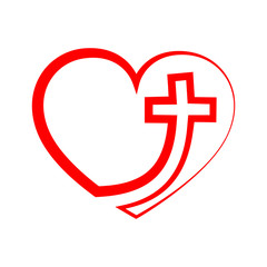 Obraz premium Heart with Christian cross. Vector illustration.