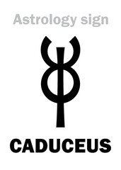 Astrology Alphabet: CADUCEUS of Mercury (or Hermes, or Apollo, or Aesculapius). Hieroglyphics character sign (single symbol).
