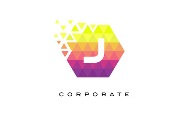 J Colorful Hexagonal Letter Logo Design with Rainbow Mosaic Pattern.