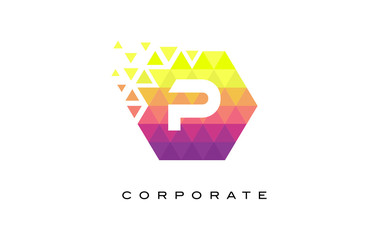 P Colorful Hexagonal Letter Logo Design with Rainbow Mosaic Pattern.