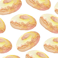 Watercolor pattern with cupcakes. Hand drawn on white background.