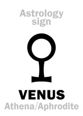 Astrology Alphabet: VENUS (Athena-Aphrodite), the planetary star (planet-homodrome). Hieroglyphics character sign (ancient greek symbol).