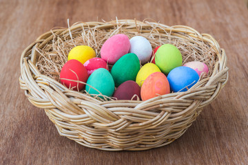 Fototapeta na wymiar Easter eggs in the nest