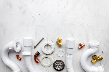concept plumbing work top view on stone background