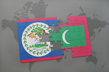 puzzle with the national flag of belize and maldives on a world map