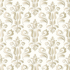 Seamless oriental ornament. Golden vector traditional oriental pattern with 3D elements, shadows and highlights