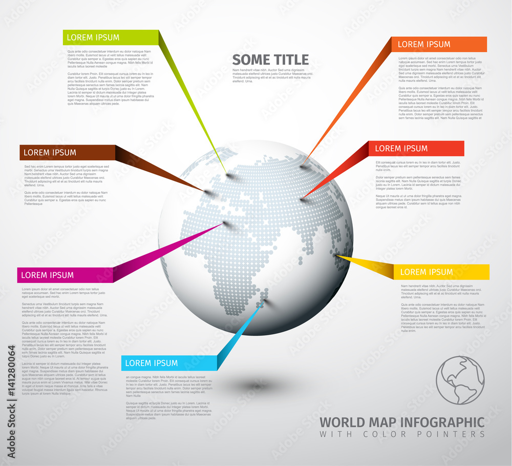 Poster world map globe with pointer marks