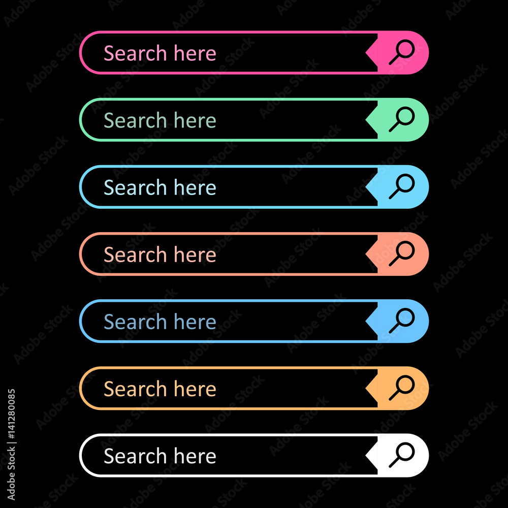 Poster search bar field. set vector interface elements with search button. flat vector illustration on blac