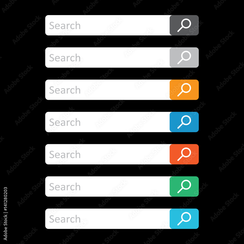 Poster search bar field. set vector interface elements with search button. flat vector illustration on blac