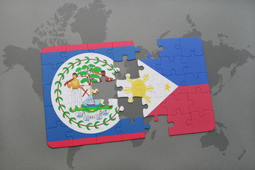 puzzle with the national flag of belize and philippines on a world map