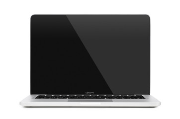 Modern laptop computer with blank screen isolated on white background