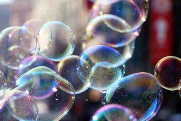 soap bubbles fly on the air