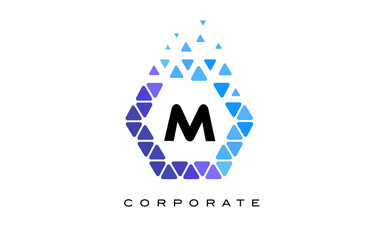 M Blue Hexagon Letter Logo with Triangles.
